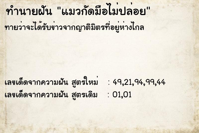ทำนายฝันแมวกัดมือไม่ปล่อย ทำนายฝันทำนายฝันแมวกัดมือไม่ปล่อย