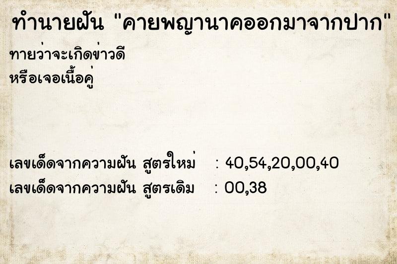ทำนายฝัน คายพญานาคออกมาจากปาก ทำนายฝัน คายพญานาคออกมาจากปาก