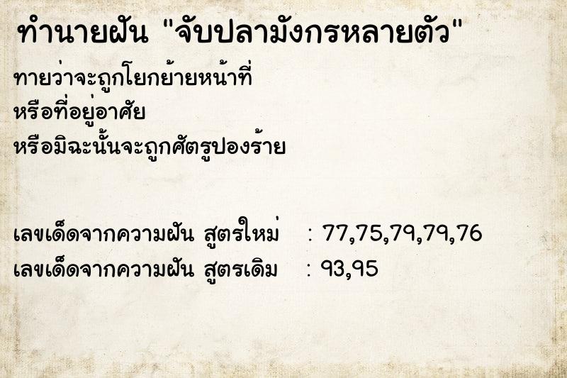 ทำนายฝันจับปลามังกรหลายตัว ทำนายฝันทำนายฝันจับปลามังกรหลายตัว