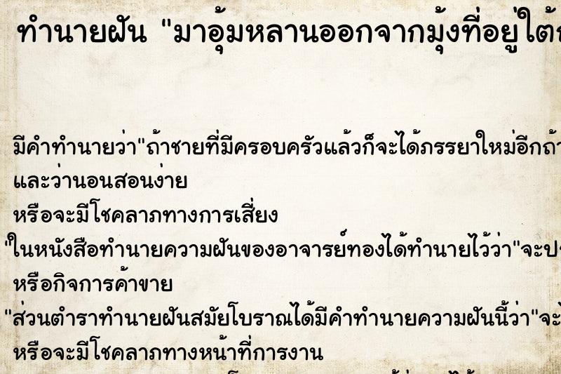 ทำนายฝัน มาอุ้มหลานออกจากมุ้งที่อยู่ใต้ถุนบ้านและเก็บขี้