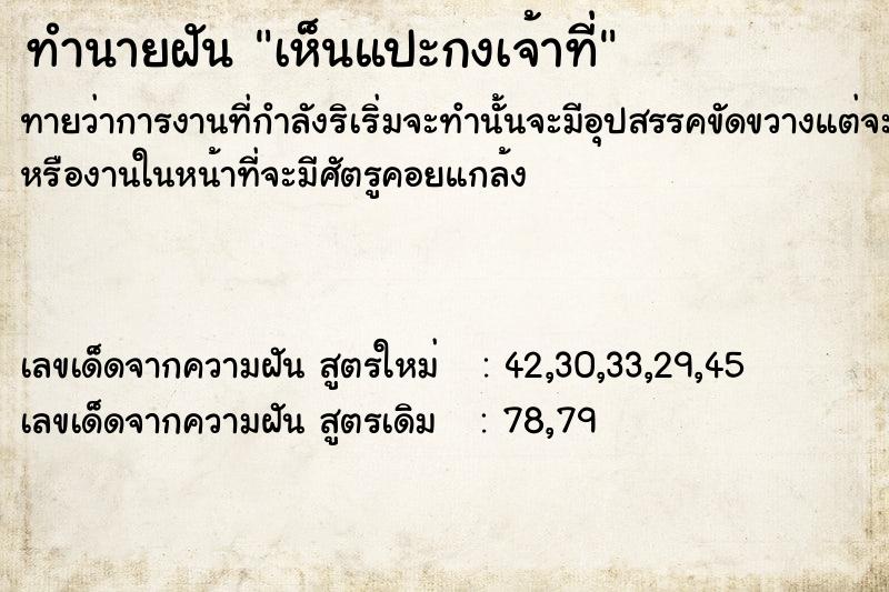 ทำนายฝันทำนายฝันเห็นแปะกงเจ้าที่