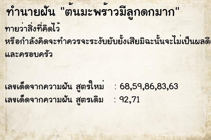 ทำนายฝันต้นมะพร้าวมีลูกดกมาก ทำนายฝันทำนายฝันต้นมะพร้าวมีลูกดกมาก