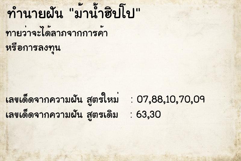 ทำนายฝันม้าน้ำฮิปโป ทำนายฝันทำนายฝันม้าน้ำฮิปโป