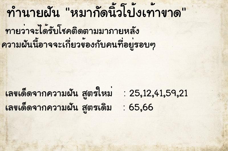 ทำนายฝันทำนายฝันหมากัดนิ้วโป้งเท้าขาด