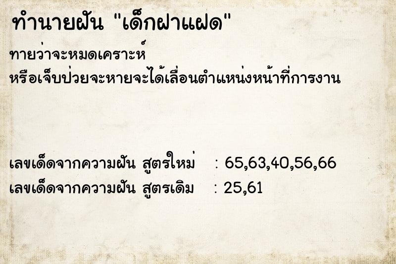 ทำนายฝัน เด็กฝาแฝด ทำนายฝัน เด็กฝาแฝด