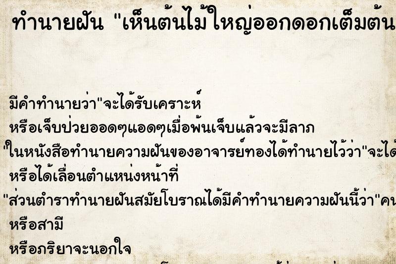 ทำนายฝัน เห็นต้นไม้ใหญ่ออกดอกเต็มต้น ตำราโบราณ แม่นที่สุดในโลก