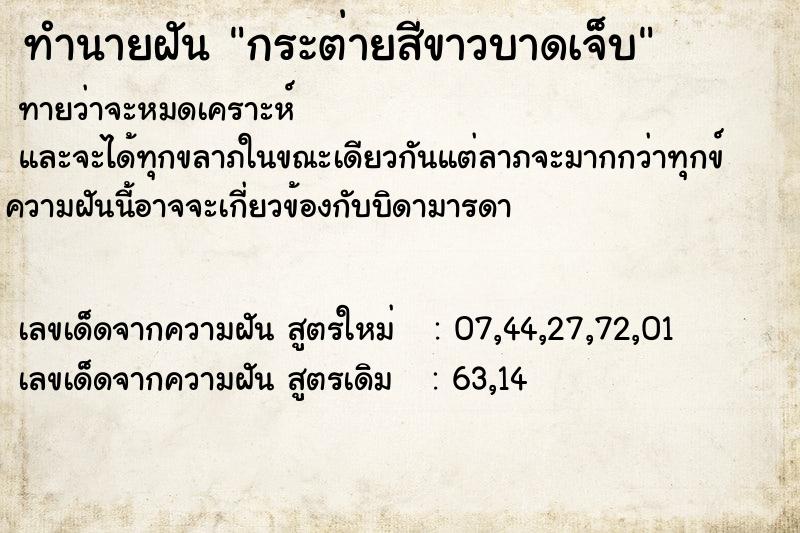 ทำนายฝันกระต่ายสีขาวบาดเจ็บ ทำนายฝันทำนายฝันกระต่ายสีขาวบาดเจ็บ