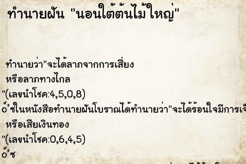 ทำนายฝันนอนใต้ต้นไม้ใหญ่ ทำนายฝันทำนายฝันนอนใต้ต้นไม้ใหญ่