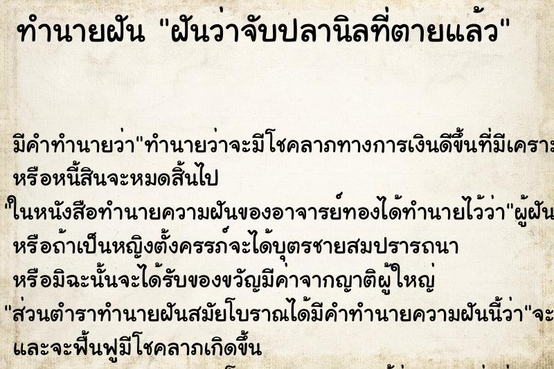 ทำนายฝัน ฝันว่าจับปลานิลที่ตายแล้ว ทำนายฝัน ฝันว่าจับปลานิลที่ตายแล้ว