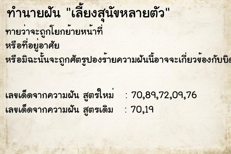 ทำนายฝันทำนายฝันเลี้ยงสุนัขหลายตัว