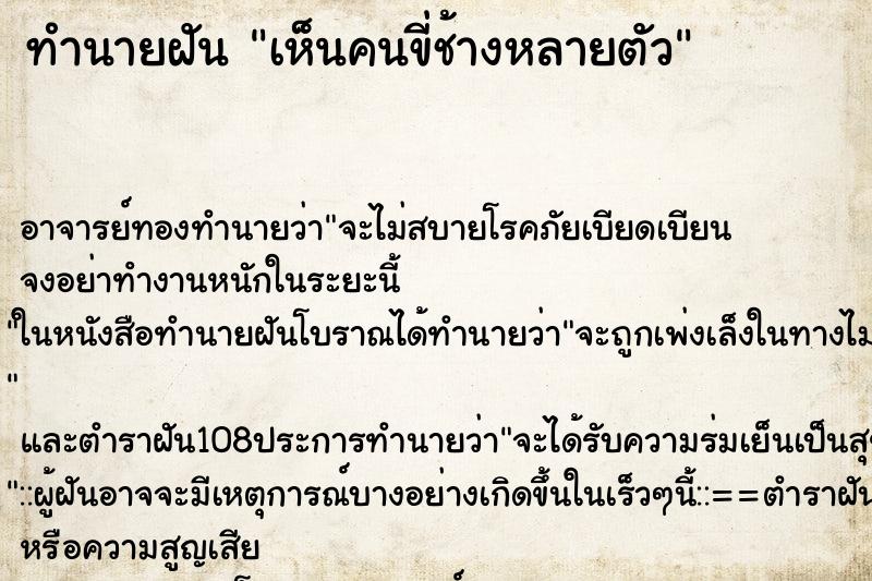 ทำนายฝันเห็นคนขี่ช้างหลายตัว ทำนายฝันทำนายฝันเห็นคนขี่ช้างหลายตัว