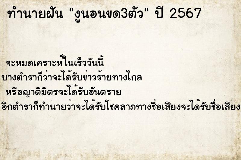 ทำนายฝันทำนายฝันงูนอนขด3ตัว