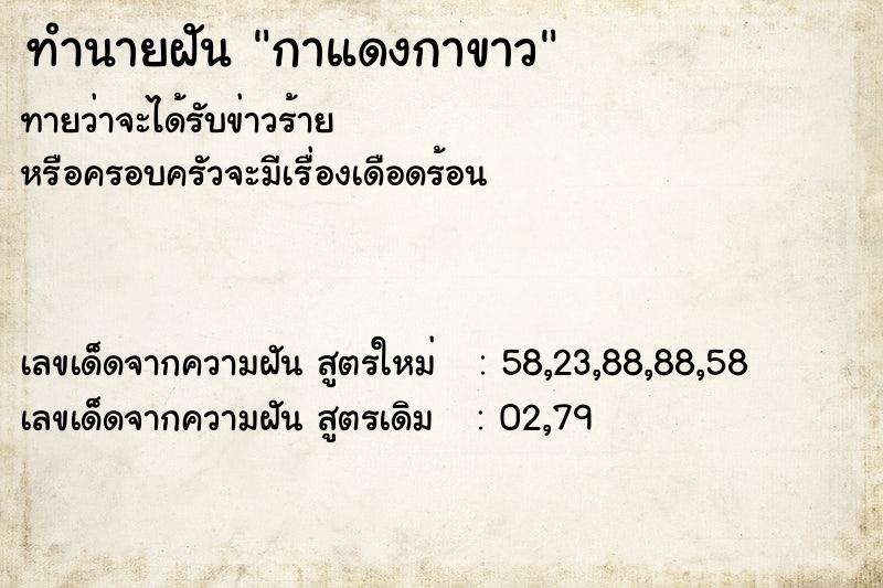 ทำนายฝันกาแดงกาขาว ทำนายฝันทำนายฝันกาแดงกาขาว