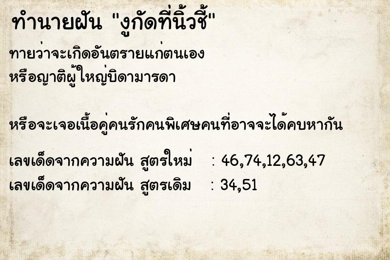 ทำนายฝันงูกัดที่นิ้วชี้ ทำนายฝันทำนายฝันงูกัดที่นิ้วชี้