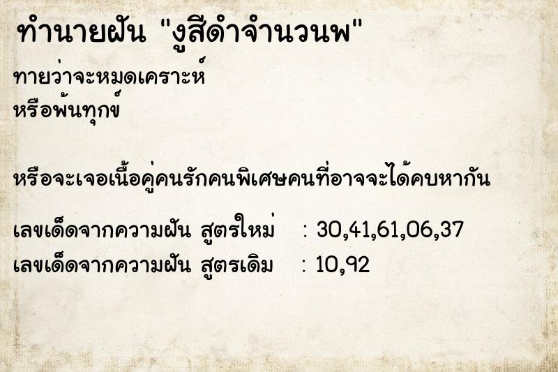 ทำนายฝัน งูสีดำจำนวนพ ทำนายฝัน งูสีดำจำนวนพ