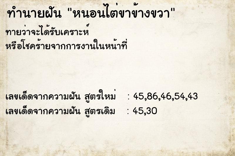 ทำนายฝันหนอนไต่ขาข้างขวา ทำนายฝันทำนายฝันหนอนไต่ขาข้างขวา