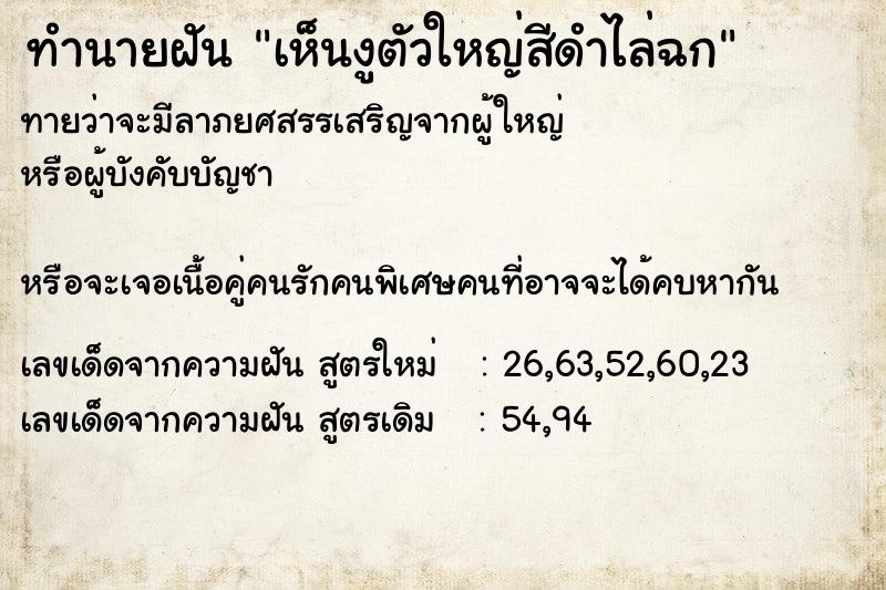 ทำนายฝันเห็นงูตัวใหญ่สีดำไล่ฉก ทำนายฝันทำนายฝันเห็นงูตัวใหญ่สีดำไล่ฉก