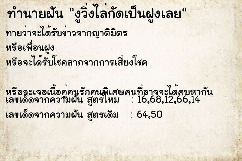 ทำนายฝันทำนายฝันงูวิ่งไล่กัดเป็นฝูงเลย