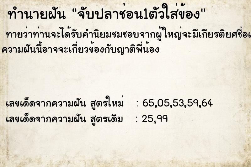 ทำนายฝันทำนายฝันจับปลาช่อน1ตัวใส่ข้อง