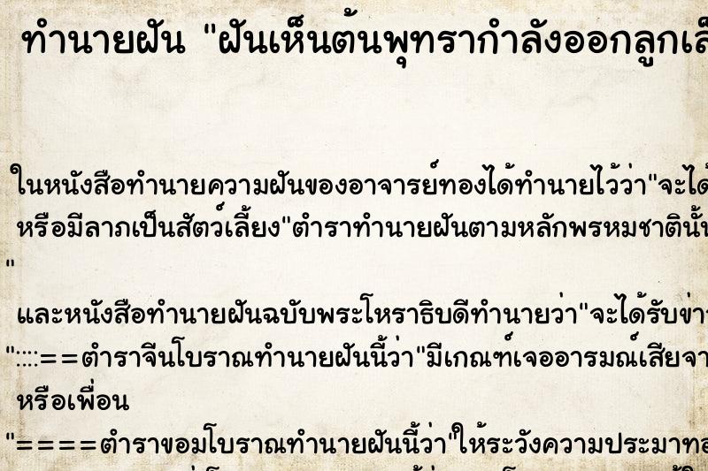 ทำนายฝันทำนายฝันฝันเห็นต้นพุทรากำลังออกลูกเล็กดกมากเต็มต้น