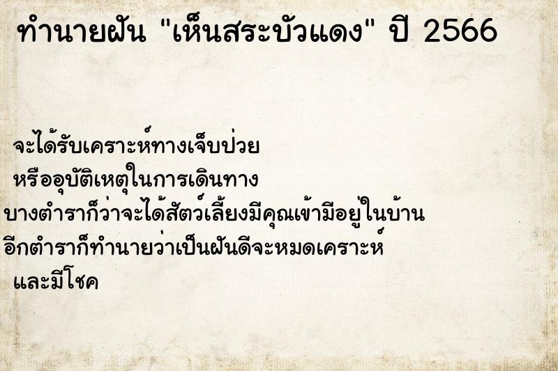 ทำนายฝันเห็นสระบัวแดง ทำนายฝันทำนายฝันเห็นสระบัวแดง