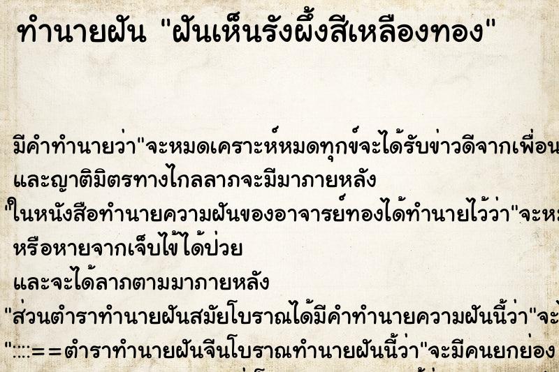 ทำนายฝัน ฝันเห็นรังผึ้งสีเหลืองทอง ทำนายฝัน ฝันเห็นรังผึ้งสีเหลืองทอง