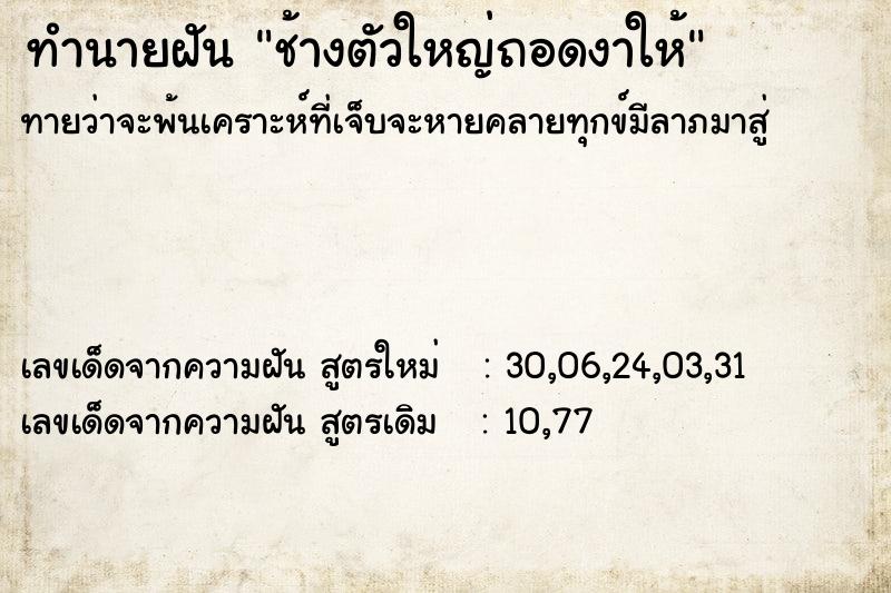 ทำนายฝันช้างตัวใหญ่ถอดงาให้ ทำนายฝันทำนายฝันช้างตัวใหญ่ถอดงาให้