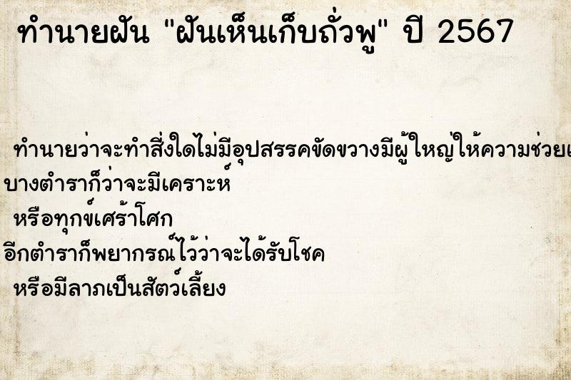 ทำนายฝันทำนายฝันฝันเห็นเก็บถั่วพู