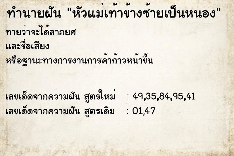 ทำนายฝัน หัวแม่เท้าข้างซ้ายเป็นหนอง ทำนายฝัน หัวแม่เท้าข้างซ้ายเป็นหนอง