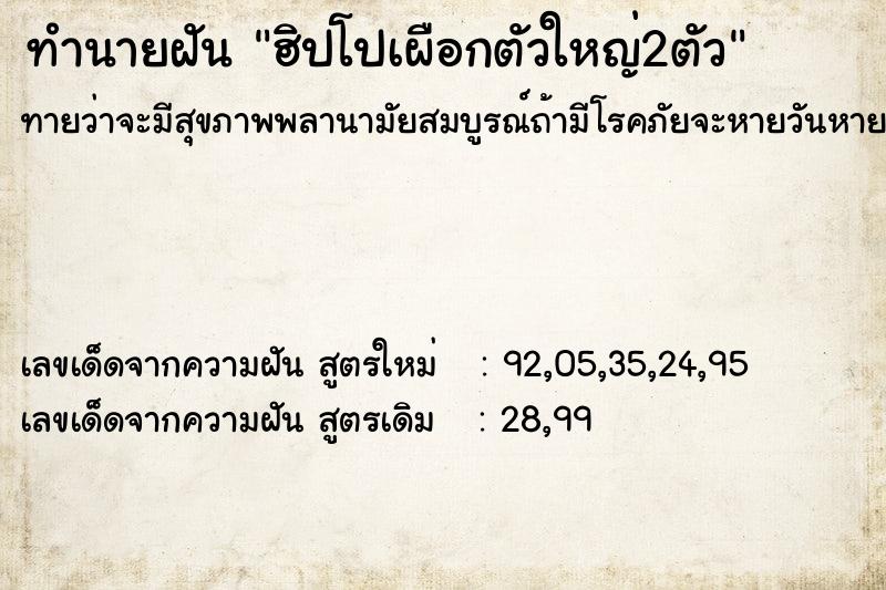 ทำนายฝันฮิปโปเผือกตัวใหญ่2ตัว ทำนายฝันทำนายฝันฮิปโปเผือกตัวใหญ่2ตัว