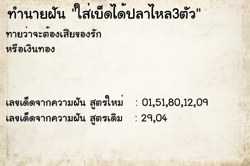 ทำนายฝันทำนายฝันใส่เบ็ดได้ปลาไหล3ตัว