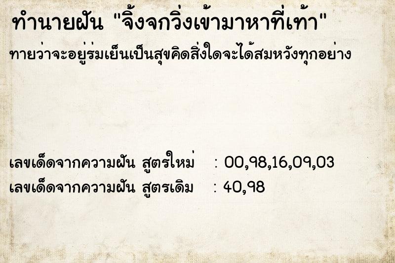 ทำนายฝันทำนายฝันจิ้งจกวิ่งเข้ามาหาที่เท้า