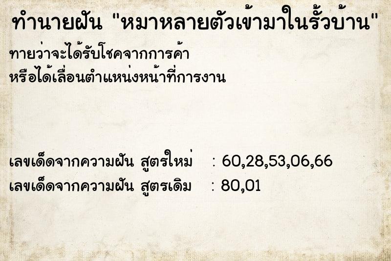 ทำนายฝันหมาหลายตัวเข้ามาในรั้วบ้าน ทำนายฝันทำนายฝันหมาหลายตัวเข้ามาในรั้วบ้าน