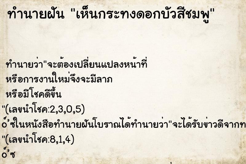 ทำนายฝันเห็นกระทงดอกบัวสีชมพู ทำนายฝันทำนายฝันเห็นกระทงดอกบัวสีชมพู