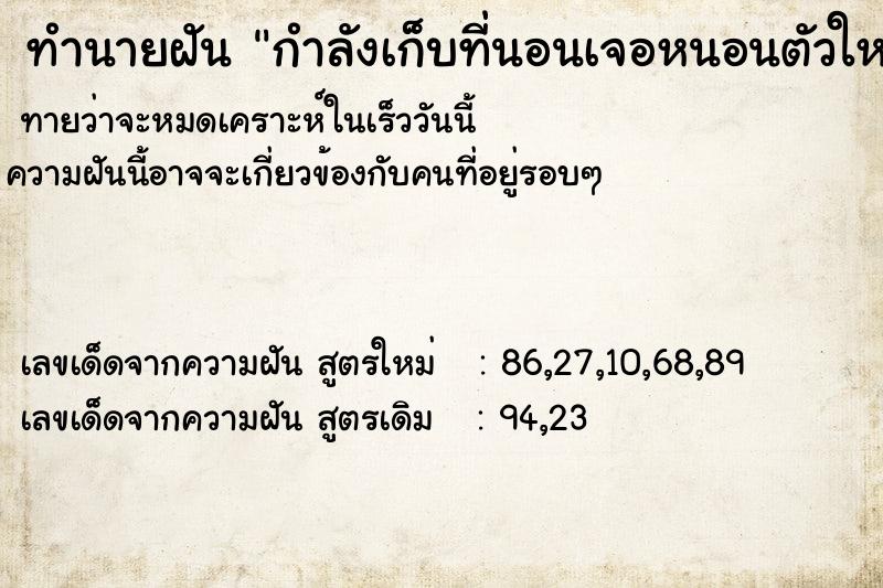 ทำนายฝันกำลังเก็บที่นอนเจอหนอนตัวใหญ่น่าเกลียด ทำนายฝันทำนายฝันกำลังเก็บที่นอนเจอหนอนตัวใหญ่น่าเกลียด