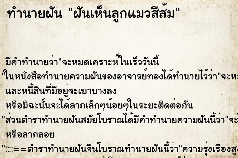 ทำนายฝัน ฝันเห็นลูกแมวสีส้ม ทำนายฝัน ฝันเห็นลูกแมวสีส้ม
