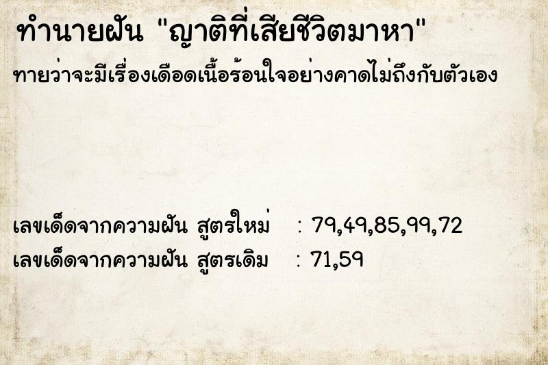 ทำนายฝันทำนายฝันญาติที่เสียชีวิตมาหา
