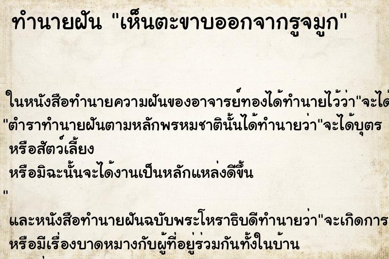 ทำนายฝันทำนายฝันเห็นตะขาบออกจากรูจมูก