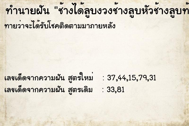ทำนายฝันช้างได้ลูบงวงช้างลูบหัวช้างลูบท้องช้าง ทำนายฝันทำนายฝันช้างได้ลูบงวงช้างลูบหัวช้างลูบท้องช้าง