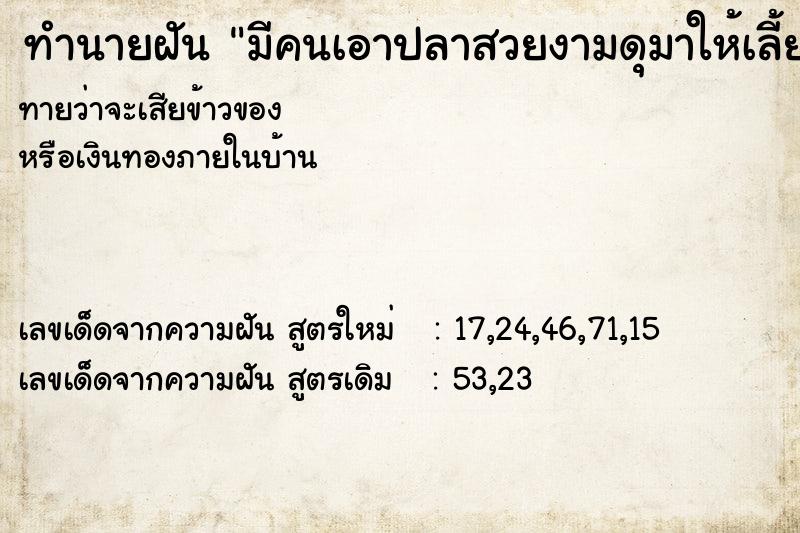 ทำนายฝันทำนายฝันมีคนเอาปลาสวยงามดุมาให้เลี้ยง2ตัว