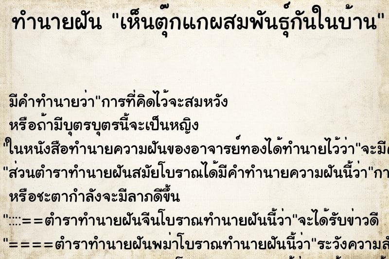 ทำนายฝัน เห็นตุ๊กแกผสมพันธุ์กันในบ้าน ทำนายฝัน เห็นตุ๊กแกผสมพันธุ์กันในบ้าน
