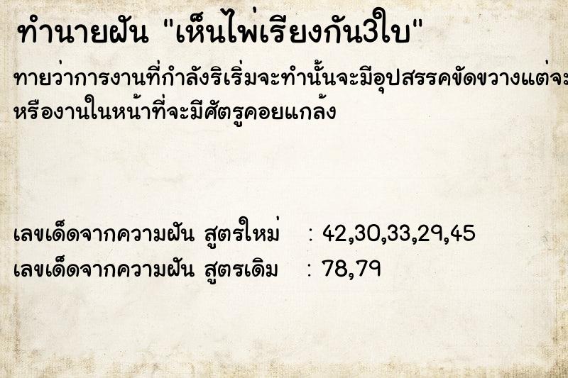 ทำนายฝัน เห็นไพ่เรียงกัน3ใบ ทำนายฝัน เห็นไพ่เรียงกัน3ใบ