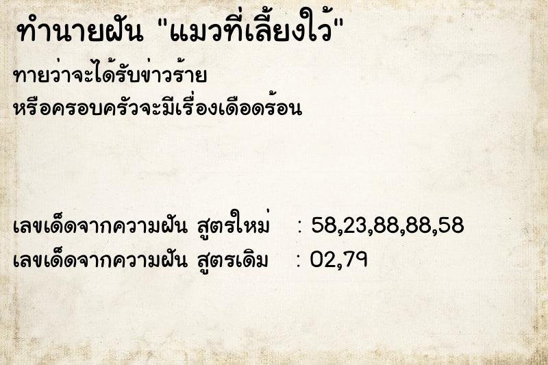 ทำนายฝันทำนายฝันแมวที่เลี้ยงใว้