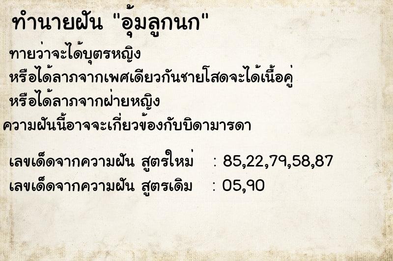 ทำนายฝันอุ้มลูกนก ทำนายฝันทำนายฝันอุ้มลูกนก