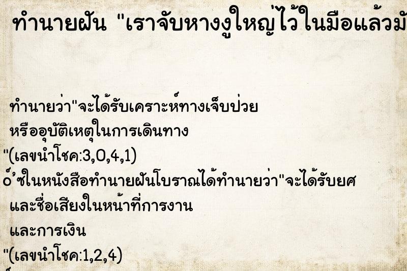 ทำนายฝันทำนายฝันเราจับหางงูใหญ่ไว้ในมือแล้วมัน