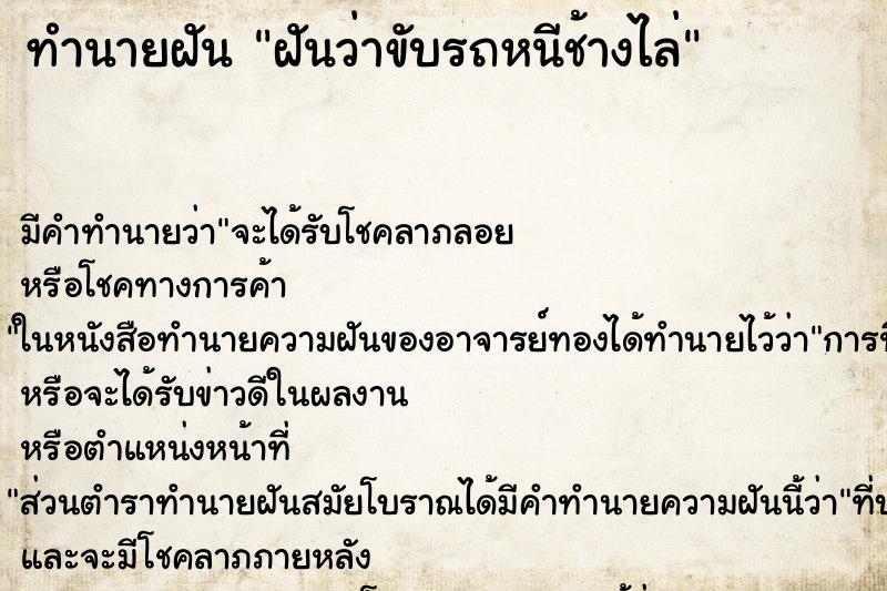 ทำนายฝัน ฝันว่าขับรถหนีช้างไล่ ทำนายฝัน ฝันว่าขับรถหนีช้างไล่