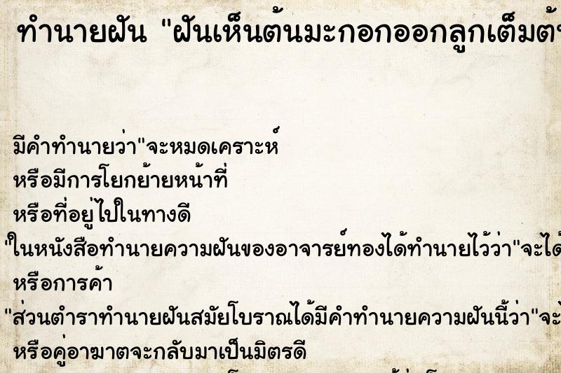ทำนายฝันฝันเห็นต้นมะกอกออกลูกเต็มต้น ทำนายฝันทำนายฝันฝันเห็นต้นมะกอกออกลูกเต็มต้น