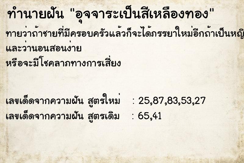 ทำนายฝัน อุจจาระเป็นสีเหลืองทอง ตำราโบราณ แม่นที่สุดในโลก