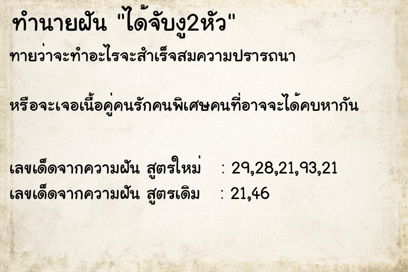 ทำนายฝันได้จับงู2หัว ทำนายฝันทำนายฝันได้จับงู2หัว