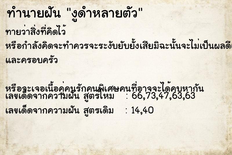 ทำนายฝันทำนายฝันงูดำหลายตัว